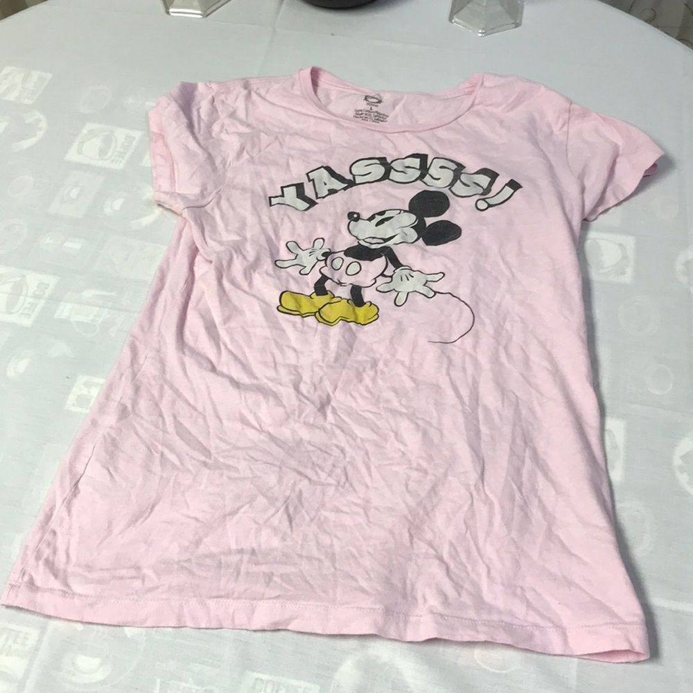 Pink mickey mouse tshirt.